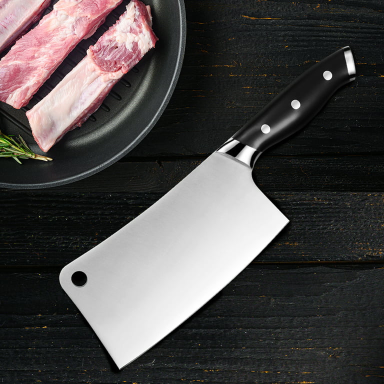 Cooking Light Heavy Duty Chopper Multipurpose, Ergonomic Handle, Butcher  Knife, High Carbon Stainless Steel Blade, 7 Inch Meat Cleaver, Black