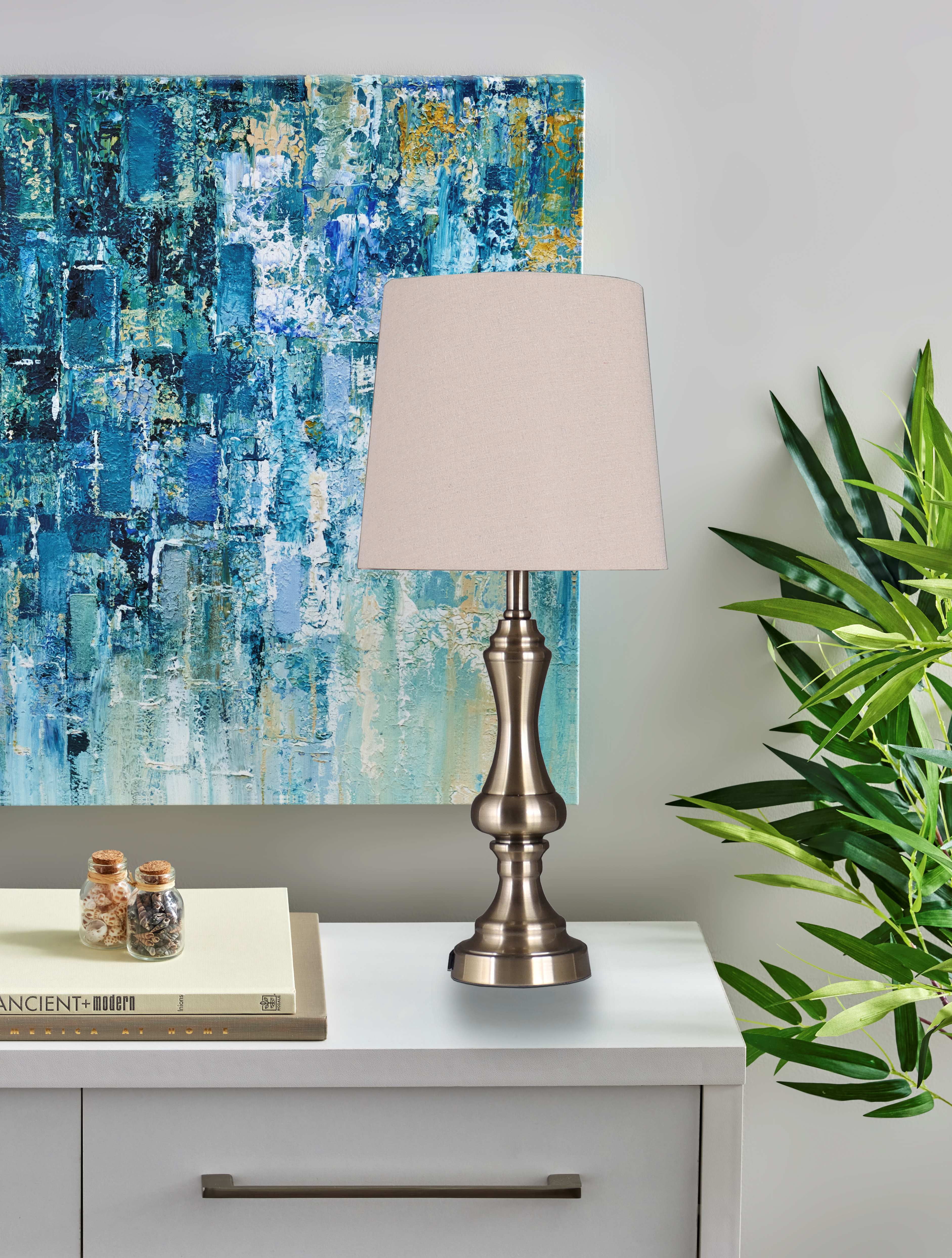 Simplee Adesso 18.75 in Height Brass Finish Metal Material Table Lamp Base with AC Outlet, Transitional Design, Ideal for Office and Dorm