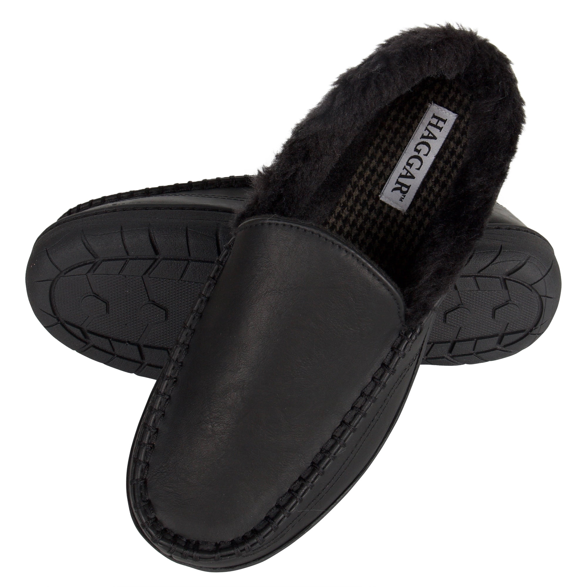 Hanes Men's Moccasin Slipper House Shoe with Indoor Outdoor Memory Foam Sole Fresh IQ Odor Protection, Navy, Large, Navy