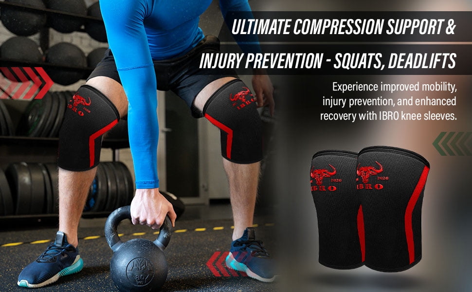 IBRO Premium 7MM Knee Sleeves (Pair) for Weightlifting & Powerlifting, Ultimate Compression Support & Injury Prevention - Squats, Deadlifts - for Men & Women, 1 Year Warranty, Black XXL