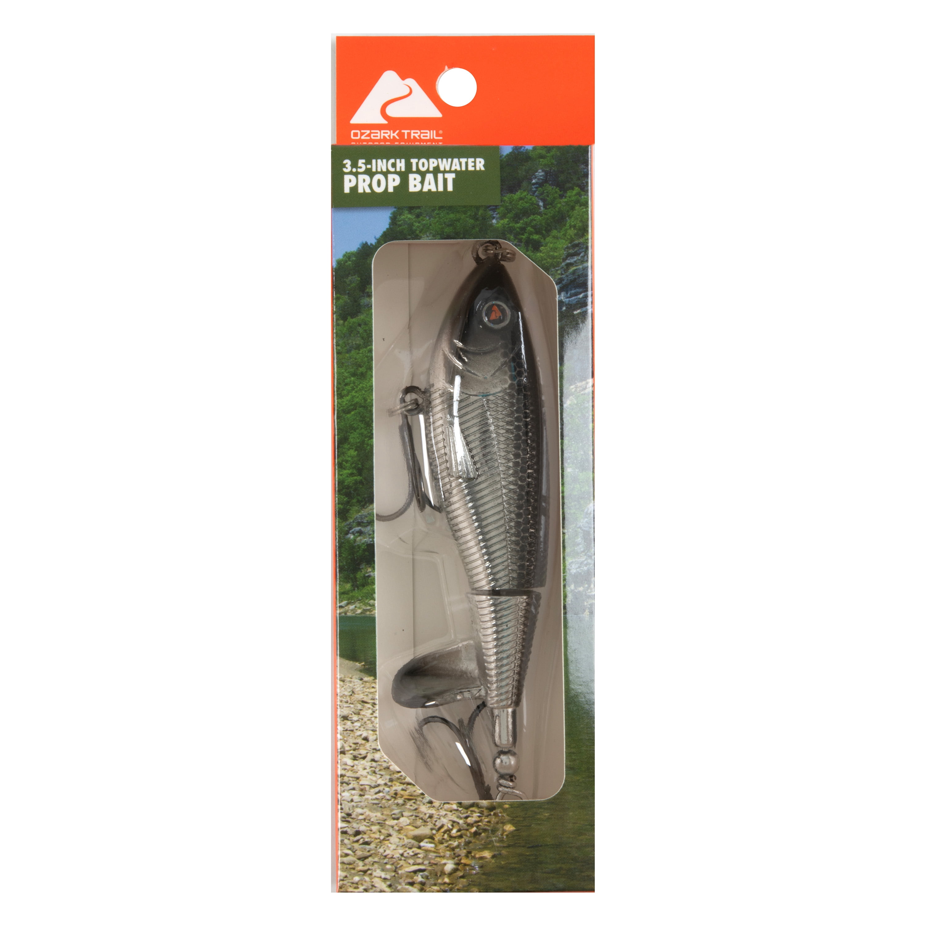 Ozark Trail 3.5" Topwater Prop Bait Fishing Lure for Bass, Pike, and Musky, Soft and Hard Plastic, Chrome Color