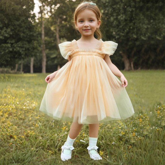 HOMADLES Toddler Girls Dress Bow Print Loose Crewneck Stripe Sleeveless Summer Thin Lightweight Casual Dress Beige 7 T