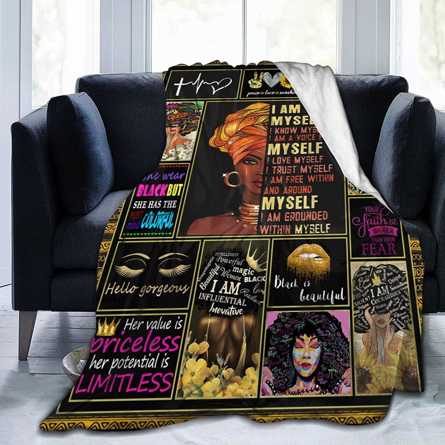 Blanket African Women Black Queen Flannel Fleece Blanket Soft Lightweight Plush Throw Blankets