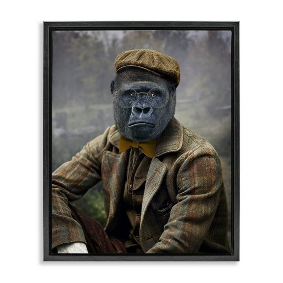 Stupell Industries Vintage Gorilla Portrait Animals & Insects Painting Black Floater Framed Canvas Art Print Wall Art, 17 x 21