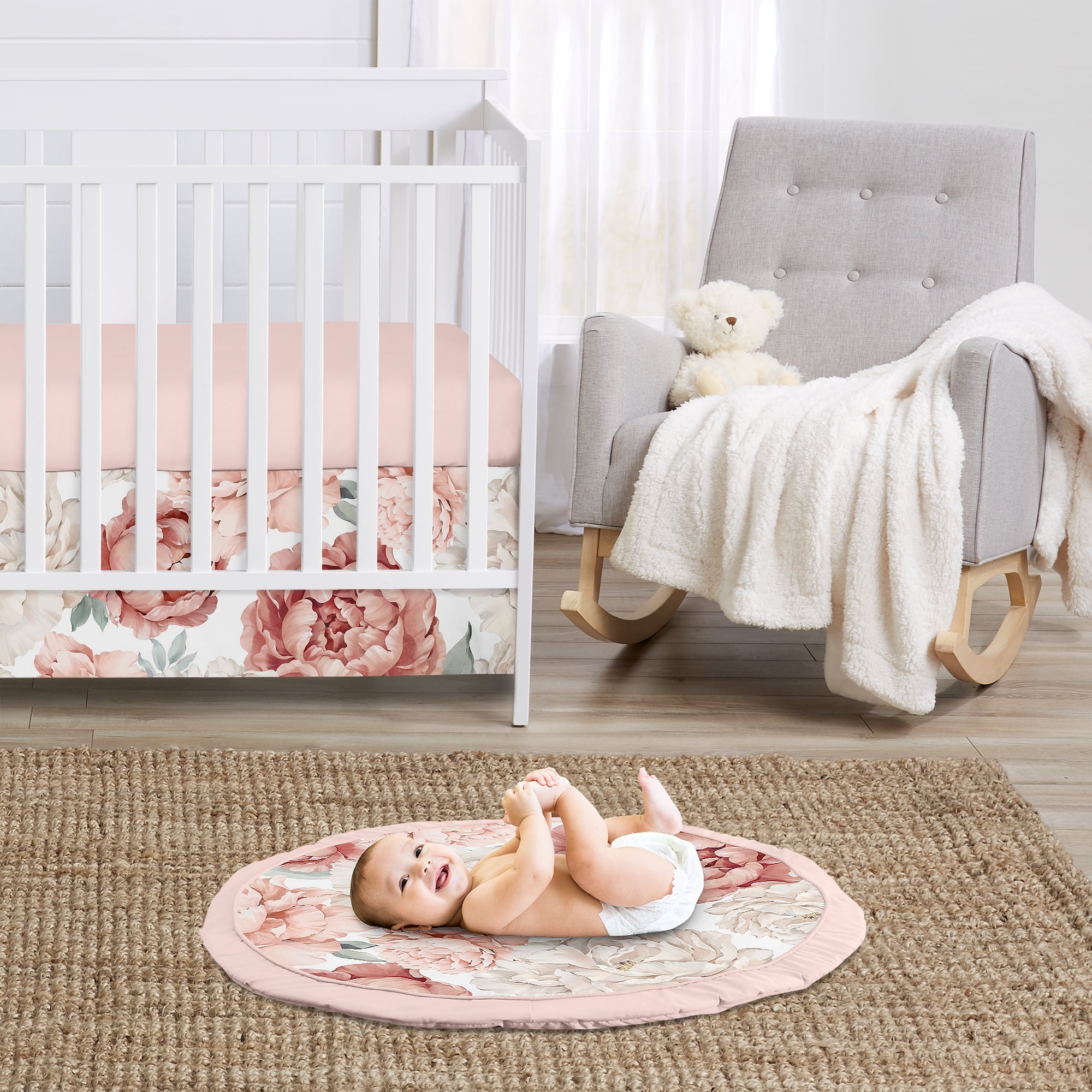 Sweet Jojo Designs Peony Floral Garden Pink and Ivory Baby Play Mat