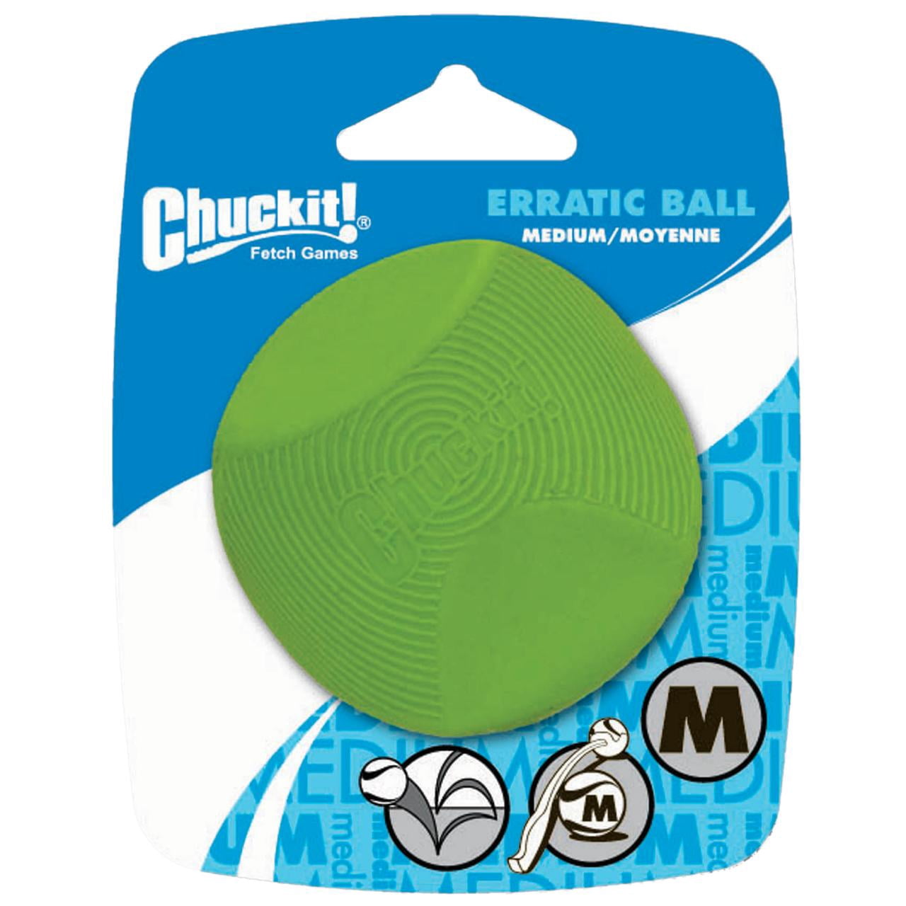 Chuckit! Erratic Dog Ball Unpredictable Bounce Rubber Fetch Toy For Dogs, Medium 2.5", For Breeds 20 to 60 lb, Pack of 1, Green