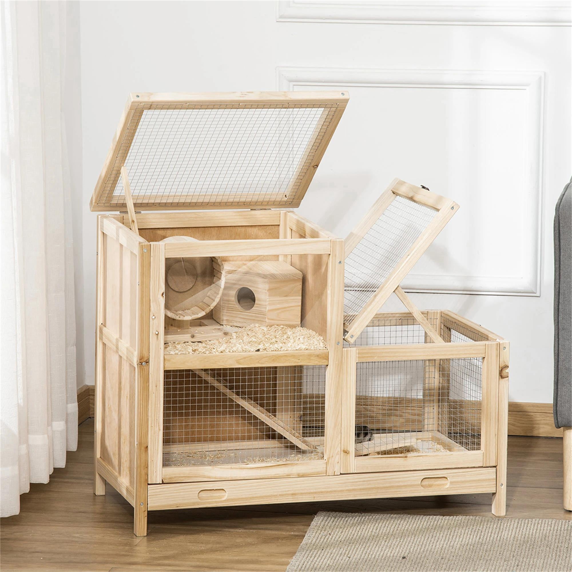 Pefilos 30" Hamster Cage Indoor Wooden Rabbit Hutch Outdoor Bunny Hutch, Guinea Pig Cages, Small Animals Hutch, Beige