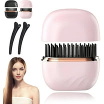 Nulira Mini Hair Straightener, Glambrush Mini Cordless Hair Straightener Comb, Glam Brush 2-in-1 Portable Straightener Styling Comb,Fast Heating Hot,3-Speed Temperature Control,for Travel Home (Pink)