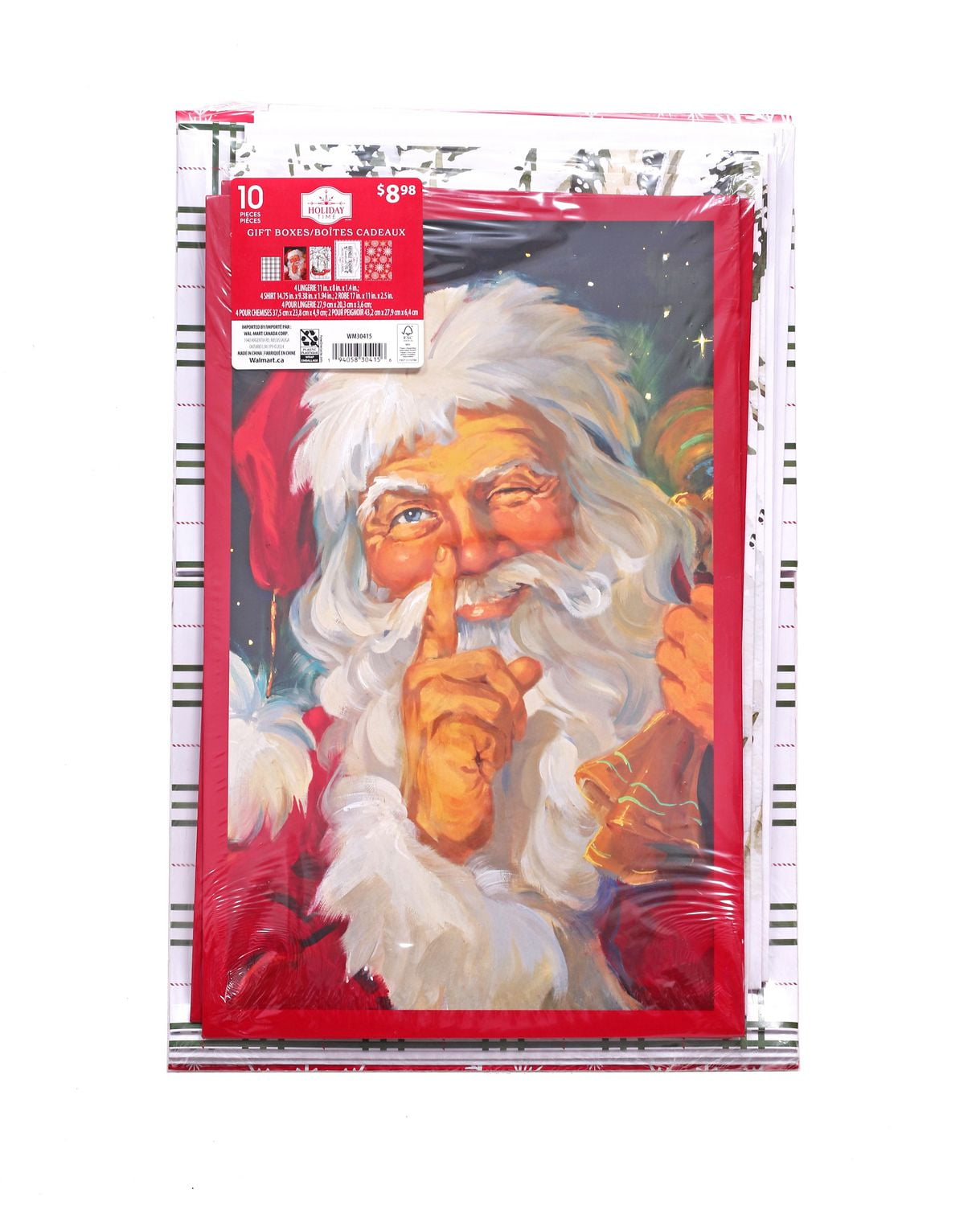 Holiday Time, paquet de 10 coffrets cadeaux assortis, Père Noël traditionnel, traîneau, flocon de neige, plaid, panneau Kringle