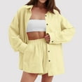 thumbnail image 5 of Bloomae Two Piece Linen Shorts Sets for Women Trendy Long Sleeve Button Down Beach Vacation Tees Shirt and Elastic Waist Short Pants Loose Lightweight Oversized Comfy Workout Outfits Set Yellow M, 5 of 10
