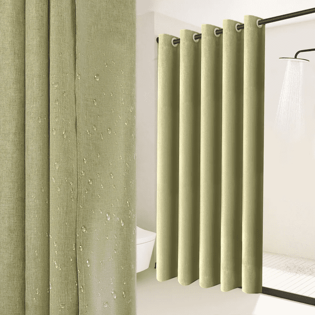 Cortina Para Baño De Tela Lavable Impermeable Lino 200x200 xtellar Verde 200×200