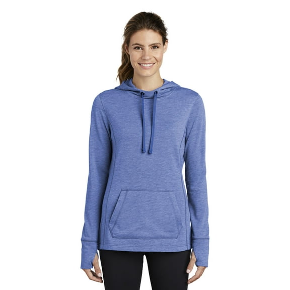 Sport-Tek Women's Tri-Blend Wicking Fleece Hoodie, True Royal Heather, Medium