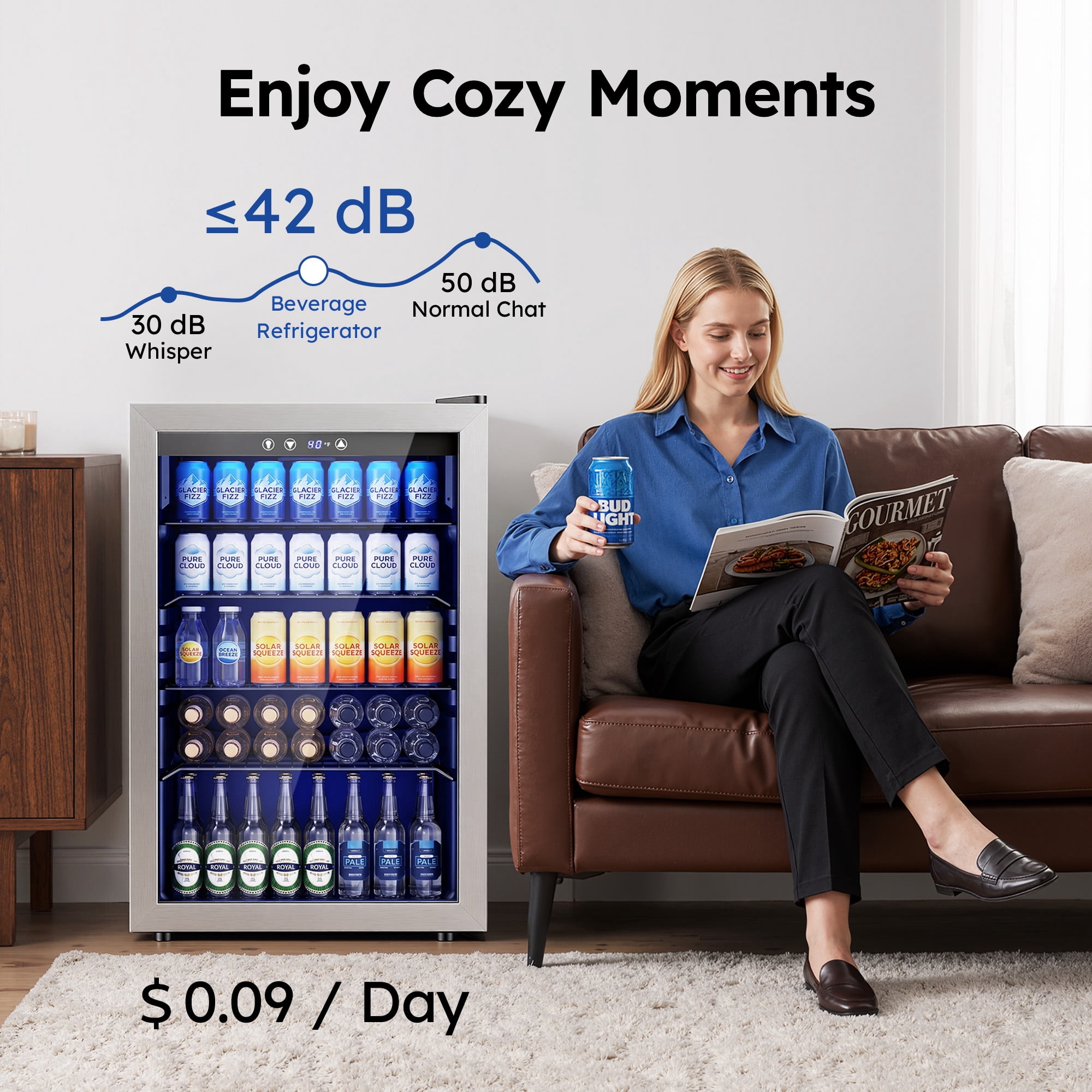 Simzlife 150 Can Beverage Refrigerator Cooler, 4.5 Cu.Ft Drink Fridge for Soda Wine Beer, Adjustable Temperature Control for Home Office,Silver