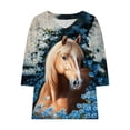thumbnail image 4 of Women's Tops, Tees & Blouses 3/4 Sleeve,Womens Tops Horse Printed 3/4 Sleeve Western Vintage 3D Graphic T Shirts Vneck Funny Gift Shirts Equestrian Cowgirl Blouse, 4 of 5