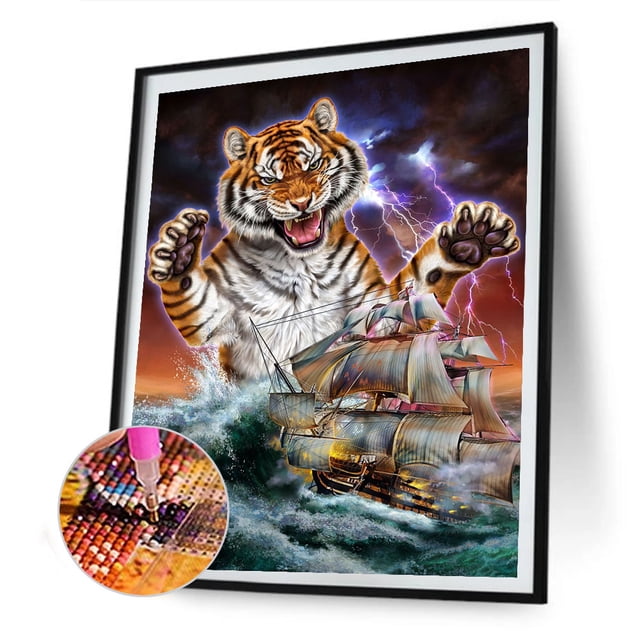 Cuadros Decorativos 5D Diamond Painting Tiger Siren Full Round Drill DIY Art Craft (A5235) Tmvgtek embutido en tela