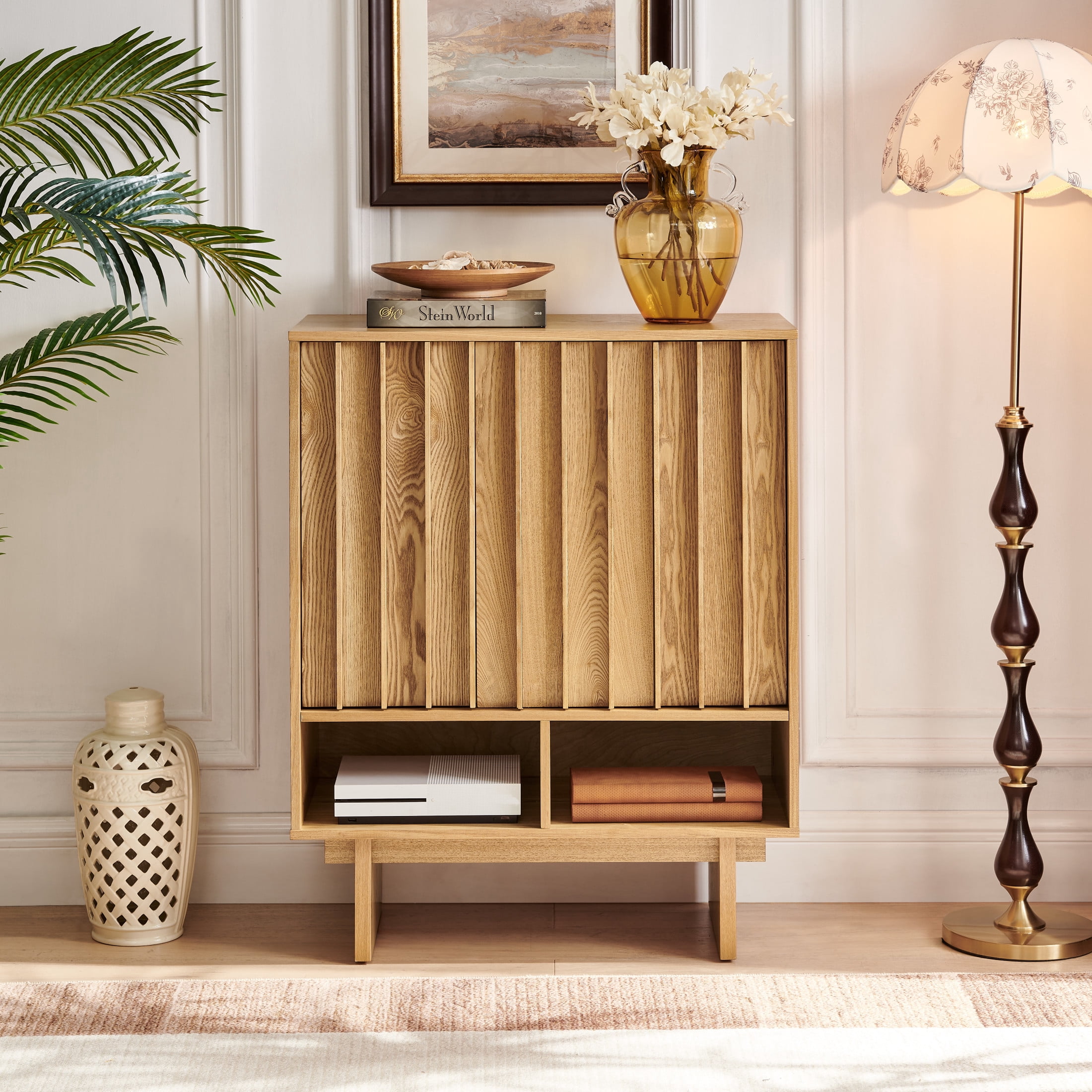 GDF Studio 31.6" Mid-Century Modern Sideboard Cabinet with 3 Doors, Adjustable Shelves, Natural