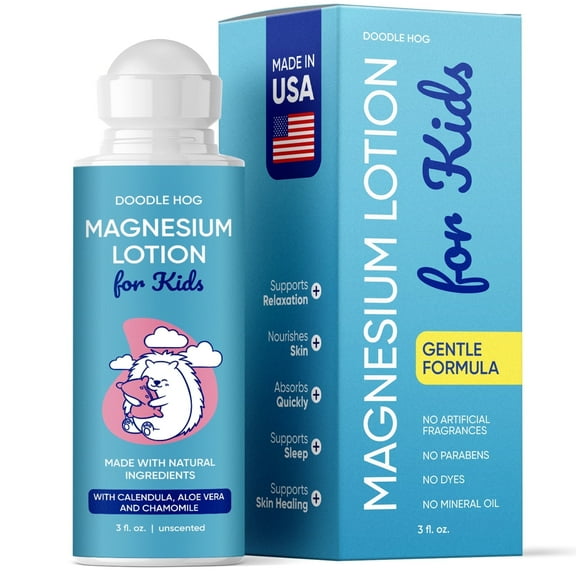 Magnesium Lotion for Kids, With Calendula, Aloe Vera and Chamomile, Magnesium Lotion for Sleep, Made in USA Kids Magnesium Lotion, Roll-On Application, 3 fl oz