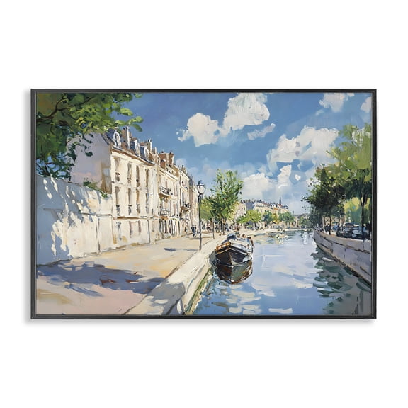 Stupell Industries Boat in Canal Summer Reflection Black Framed Giclee Art, design by Creative Studio