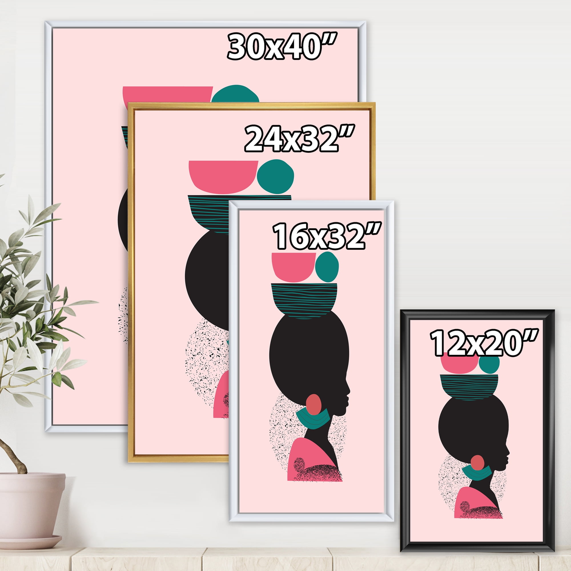 Designart 'Ethnic Geometric Silhouette of African American II' Modern Framed Canvas Wall Art Print