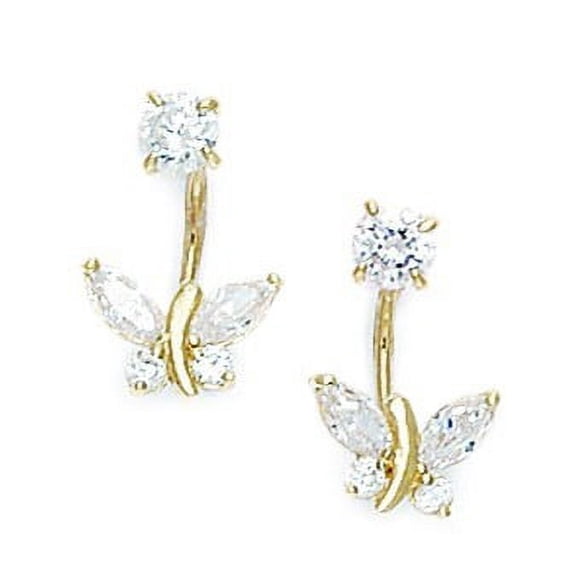 14k Yellow Gold Cubic Zirconia Butterfly Telephone Earrings - Measures 15x7mm