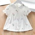 thumbnail image 2 of vdgthytj Girls Summer Button down Shirt Lace Trim Floral Embroidered Lapel Short Sleeve Tee Top Kids Clothes 3-12 Years, 2 of 7