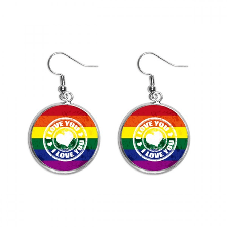 love lgbt rainbow postmark ear dangle silver drop ear jewelry woman