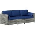 thumbnail image 1 of Outsunny Outdoor Sofa w/ Cushions, PE Rattan Patio Couch, Dark Blue, 1 of 10