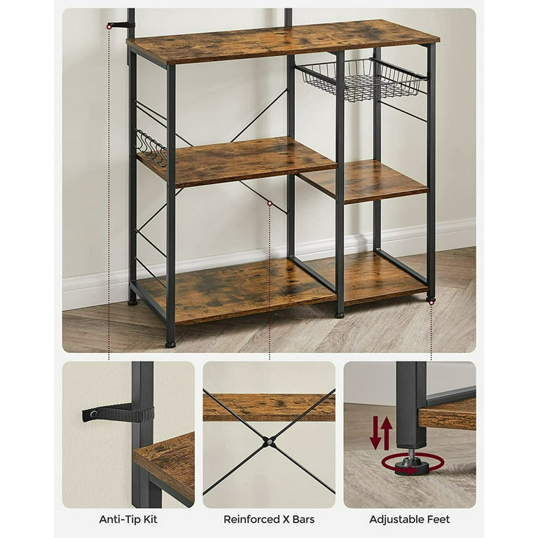 SONGMICS Bakers Rack Adjustable Microwave Stand Kitchen Storage Rack with 4 Shelves 6 Hooks for Pots Pans Spice Bottles in The Kitchen Apartment