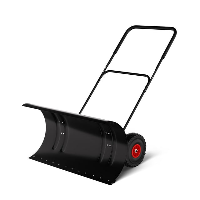 Heavy-Duty 29-Inch Steel Snow Shovel with Wheels, Adjustable Angled Blade & 5-Position Handle – Ergonomic Snow Pusher for Driveways, Sidewalks, Yards, Decks