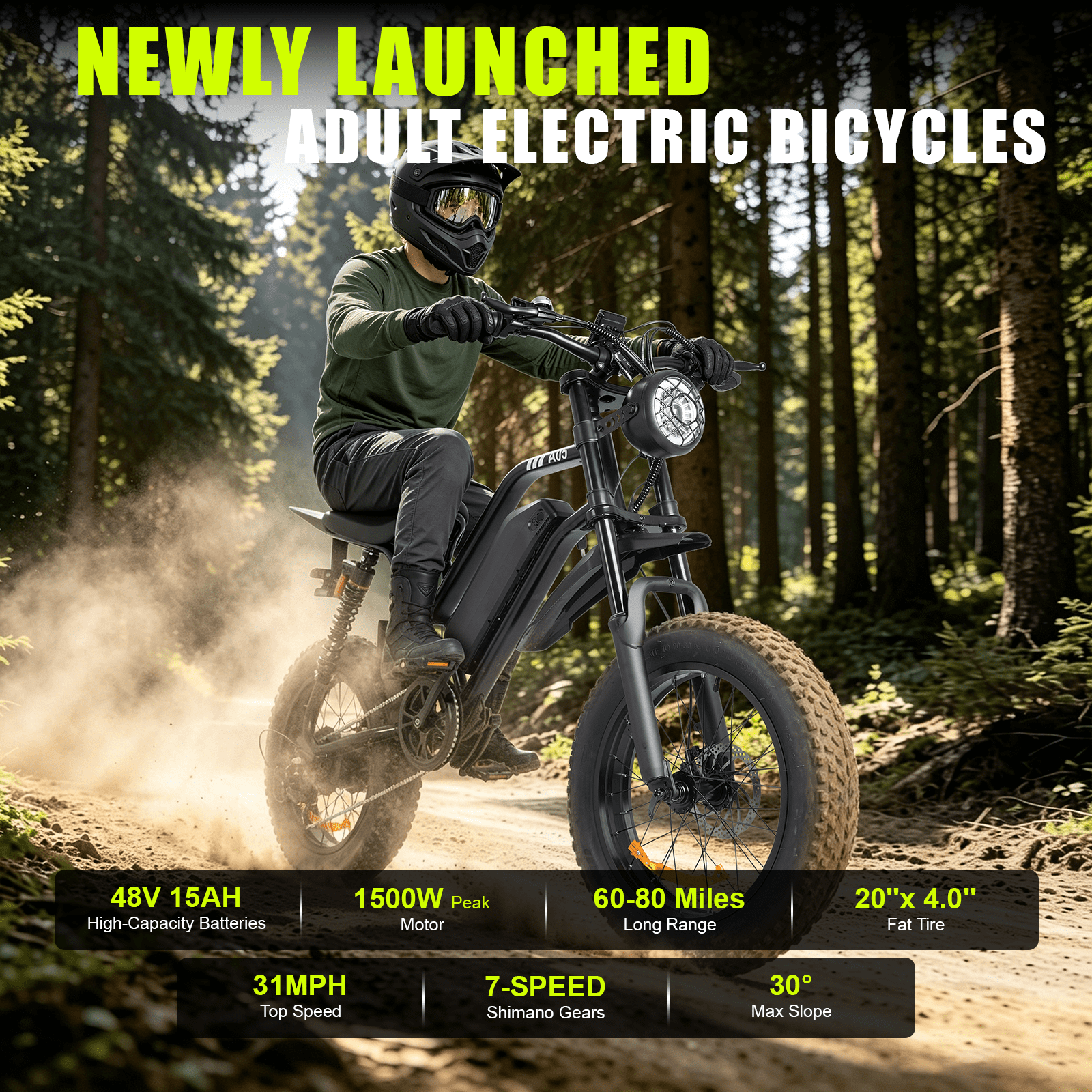 Electric Bike for Adults,750W Motor,28MPH Electric Bicycle, 48V 15Ah Removable Battery Up to 80 Miles, 20" Fat Tire E-Bike with 7-Speed, NFC Smart Display & UL2849