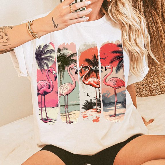 Flamingo Summer T-Shirt, Vintage Pink Summer Tee, Funny Girly Summer Shirt, Cute Retro Flamingo Graphic Tee, Beach Vibes Outfit