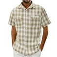 thumbnail image 2 of Coorders George Men's Short Sleeve Cotton Plaid Shirt with Double Pocket, Beige, XL, 2 of 9