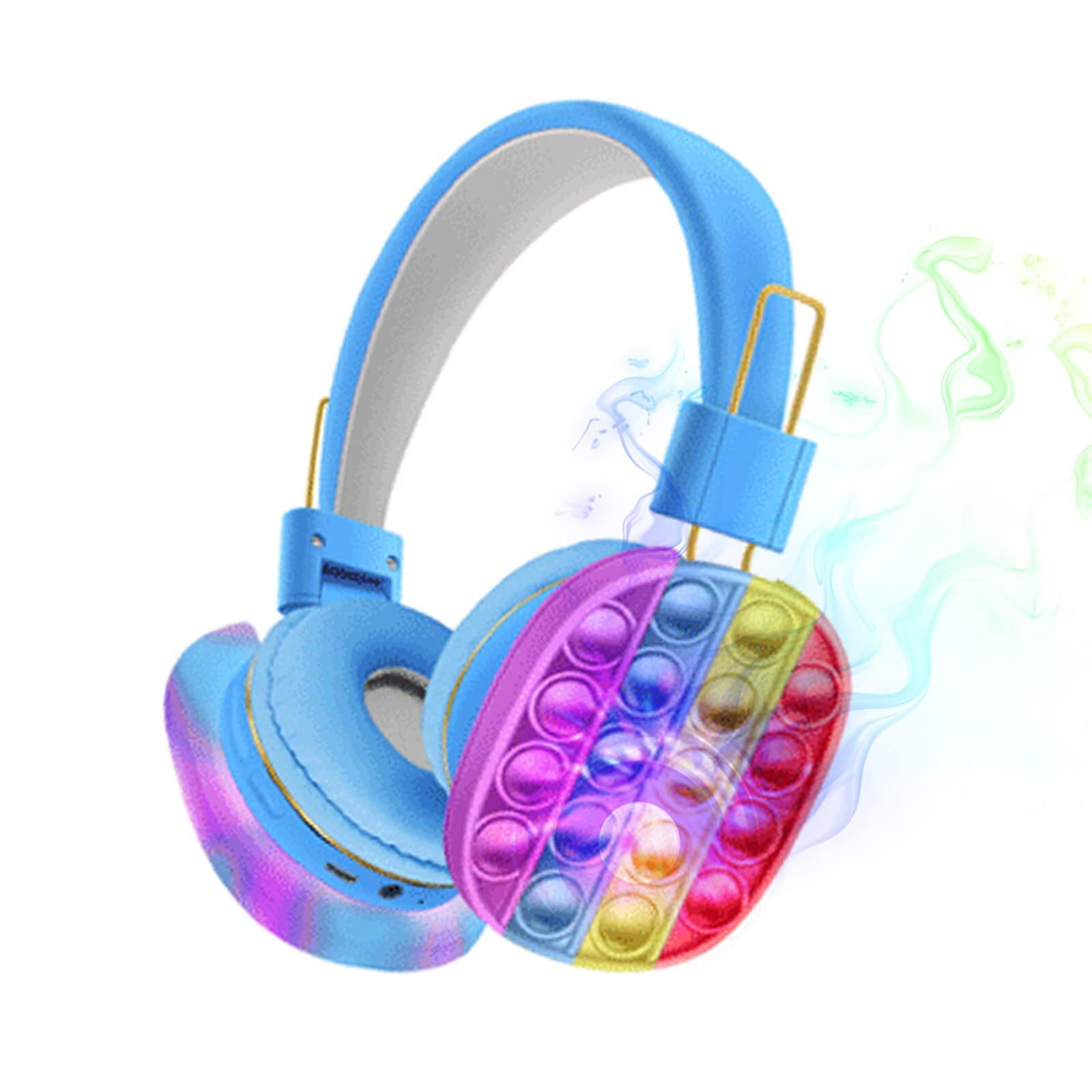 Hassch Wireless Headphones, On Ear Bluetooth Headset for Kids, Adjustable  Headband Fidget Toys for Children Toddler Teens Girls, Blue Lighted 