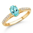 thumbnail image 2 of Gem Stone King 10K Yellow Gold Blue Apatite and White Lab Grown Diamond Engagement Ring for Women (1.00 Cttw, Oval 7X5MM, Gemstone Birthstone, Size 5), 2 of 4