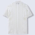 thumbnail image 5 of YLSDY Men's Allover Lacework Camp Shirt, Openwork Floral & Geometric Pattern, Short Sleeve Button-Down Cover-Up Top White XXXL, 5 of 6
