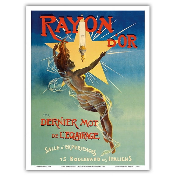 Rayon d'or Gaslight Fixtures - The Last Word in Lighting - Winged Goddess - Vintage Advertising Poster by Jean de Paleologue c.1895 - Master Art Print (Unframed) 9in x 12in