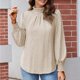 thumbnail image 1 of MHFRRA Camiseta de Manga Larga para Mujer, Elegante Blusa de Jacquard con Cuello Redondo y detalle de Volantes, Cómoda Blusa Informal para Uso Diario. Beige, 1 of 3