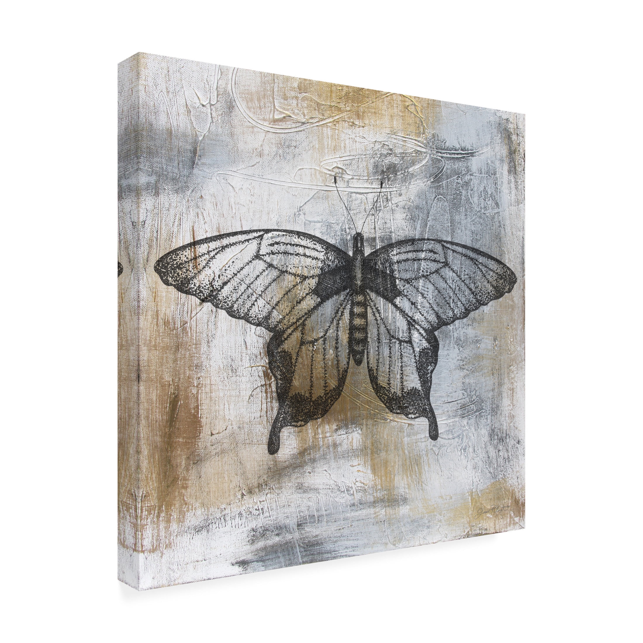 Canvas Wall Art - Jean Plout 'Gold And Grey Textures Butterfly A4' Wall Art for Living Room, Bedroom, or Office Décor by Trademark Fine Art - 24 x 24 Inches