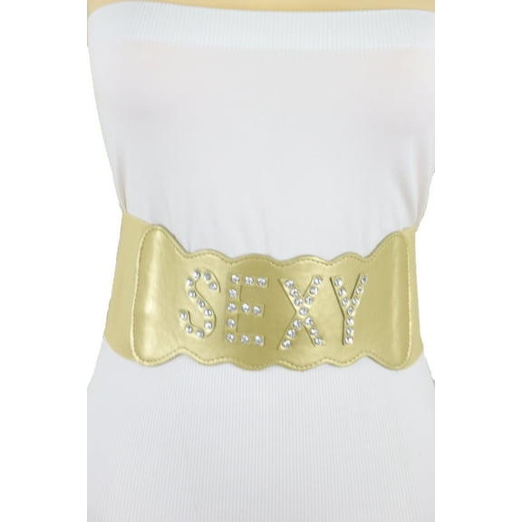 Women Gold Elastic Band Wide Belt Hip Waist Silver SEXY S M