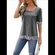 thumbnail image 3 of Camiseta de Verano para Mujer, Estilo Casual, de Corta y Cuello Cuadrado, Holgada, con Estampado de Vaca y Bloques de Color. Gris Oscuro XXL, 3 of 9