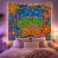 thumbnail image 2 of "PEACE GROWS HERE" Floral Sun Motif with Stars and Rainbows, Whimsical Psychedelic for Retro Art Fans, Floral Wall Decor, Birthday Gift, Tapestry Wall Hanging for Bedroom and Living Room, 2 of 7