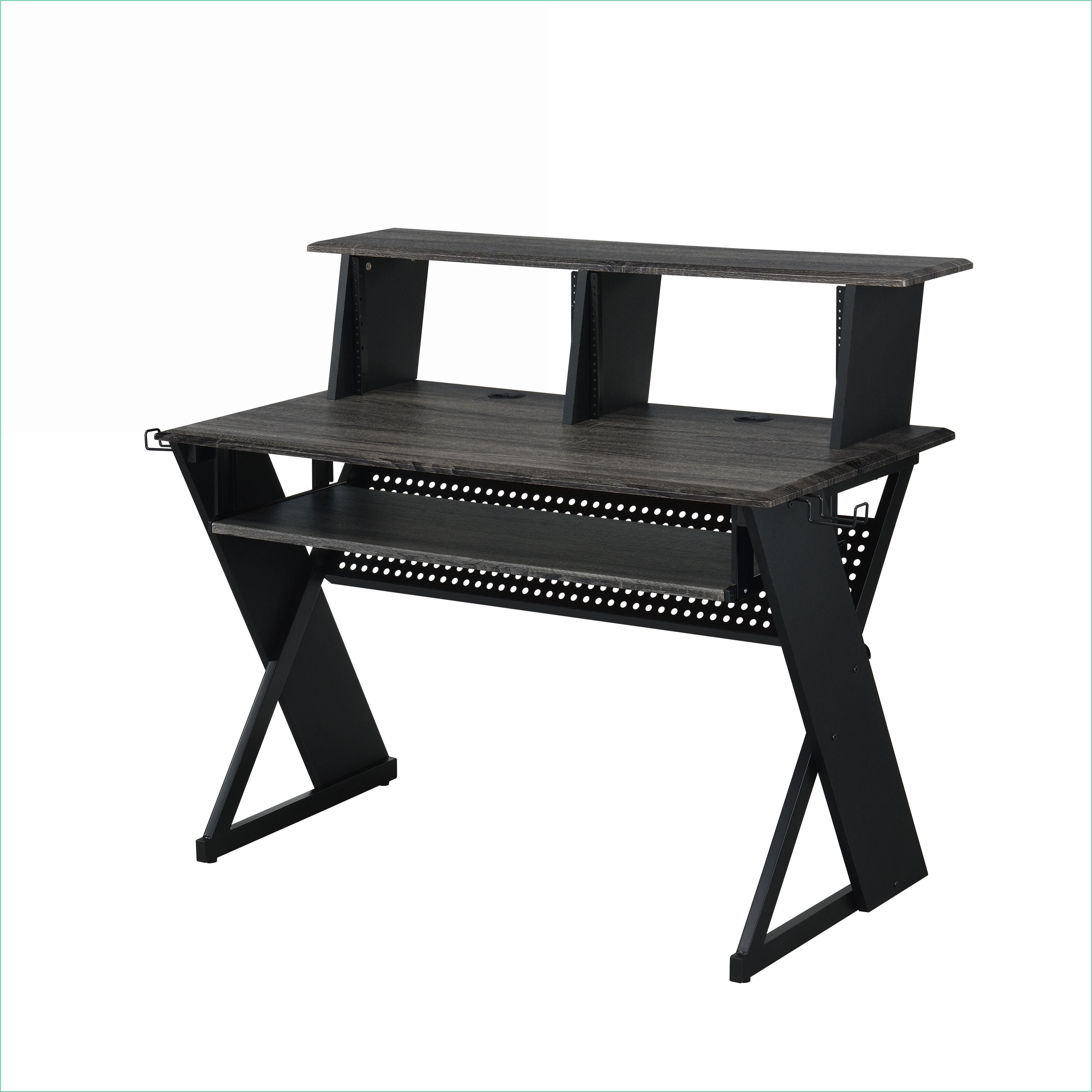 Desks for Music with Keyboard Tray, Earphone Rack & Cord Management | Black | Metal & Wood