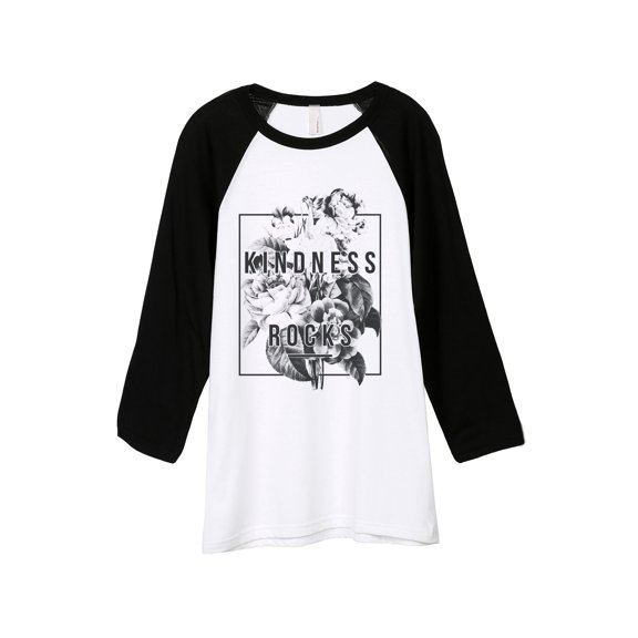 Kindness Rocks Unisex 3/4 Sleeves Baseball Raglan T-Shirt Tee White Black X-Small