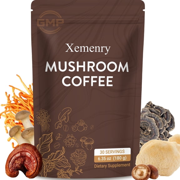 Mushroom Coffee - with 6 Mushrooms Lion’s Mane, Cordyceps, Turkey Tail & Other - for Energy, Focus, Digestion, Immunity - 30 Servings
