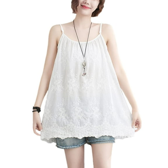 YM YOUMU Women Cotton Floral Lace Embroidery Cami Tank Top Adjustable Strap A Line Sleevesless Camisole Shirt