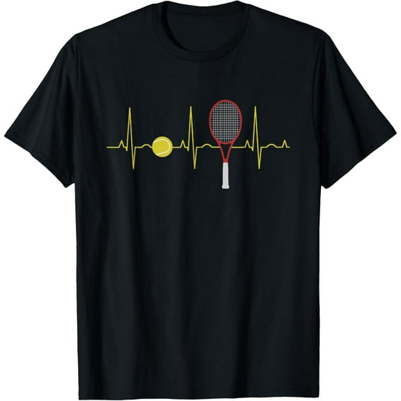 Premium Daily Comfort - Tennis Player Retro Sport Racket & Tennis Ball Heartbeat T-Shirt