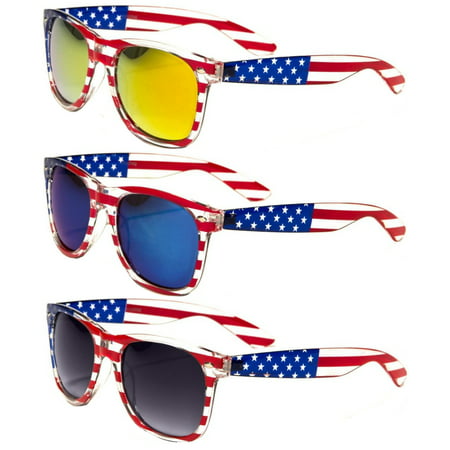 V.W.E.  Classic American Patriot Flag Mirror Sunglasses USA - Clear Frame