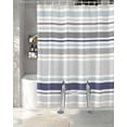 thumbnail image 3 of Split Shower Curtain for Transfer Bench, Gray Stripe Fabric Shower Curtains for Bathroom, Modern Abstract Art Navy Blue Striped Rustic Tub Sliding Transfer Bench Waterproof Bath Curtains 72"x96", 3 of 9