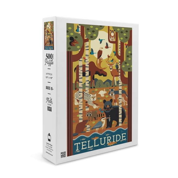 Telluride, Colorado, Forest Animals, Geometric (19x27 inches, Premium 500 Piece Jigsaw Puzzle for Adults and Family, Made in USA)
