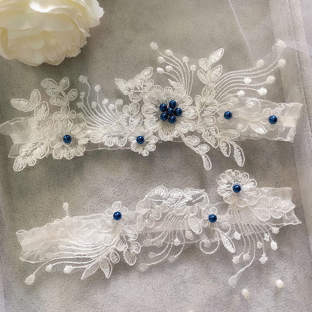aguiar liguero de novia precio Liga Nupcial De Encaje Blanco Con Perlas Azules, Elástica, Unidades, Para  Boda, Graduación O Fiesta,